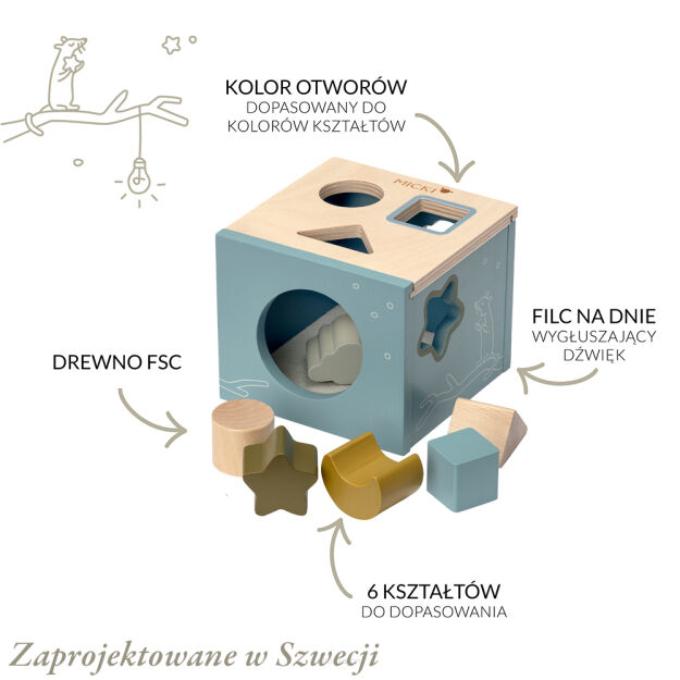 Drewniany sorter kształtów Micki niebieski