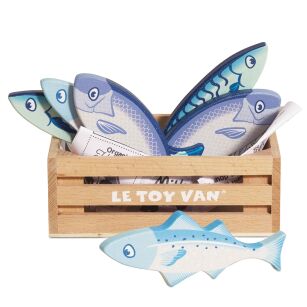Drewniane ryby w skrzynce, zabawka dla dzieci, stragan, sklep Le Toy Van