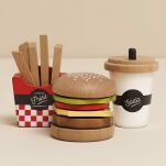 Drewniany zestaw 3w1 hamburger frytki napój, zabawka dla dzieci, Le Toy Van - 3