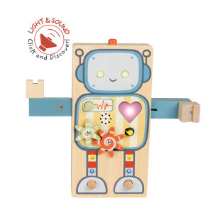 Gigglebot rozwojowa zabawka interaktywna drewniany robot sensoryczny Micki