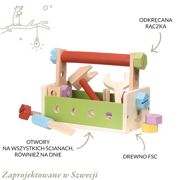 Drewniana skrzynka z narzędziami dla dzieci 25 el Micki