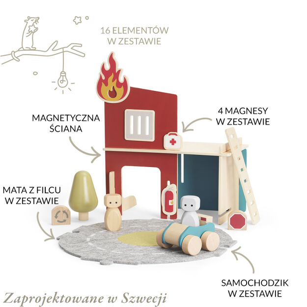 Drewniana Straż pożarna i szpital z elementami magnetycznymi dla  Micki